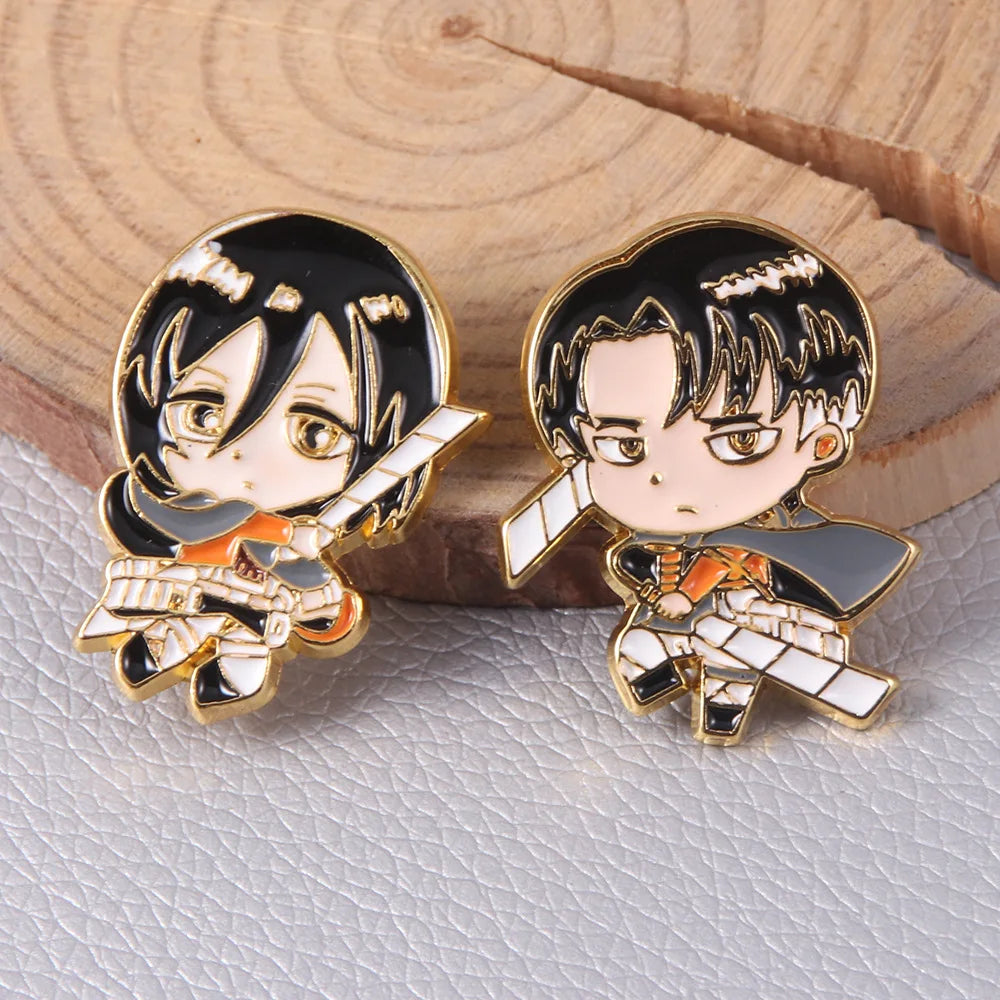 Anime Attack On Titan Character Brooch Enamel Cute Levi Ackerman Mikasa Ackerman Metal Badge Fashion Jewelry Accessories Gifts